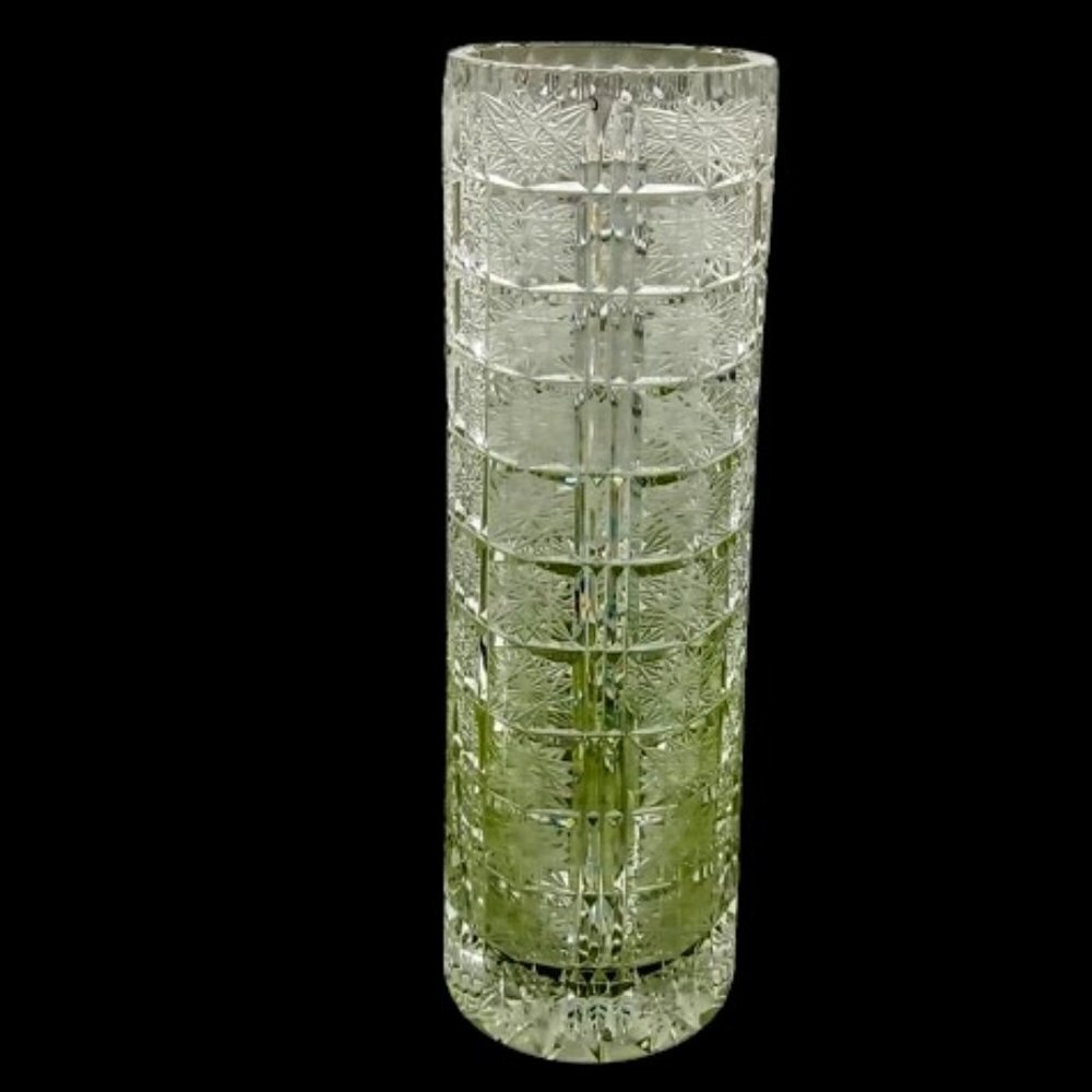 Bohemian Queen's Lace 12-Inch Clear Glass Star Cut Straight Vase